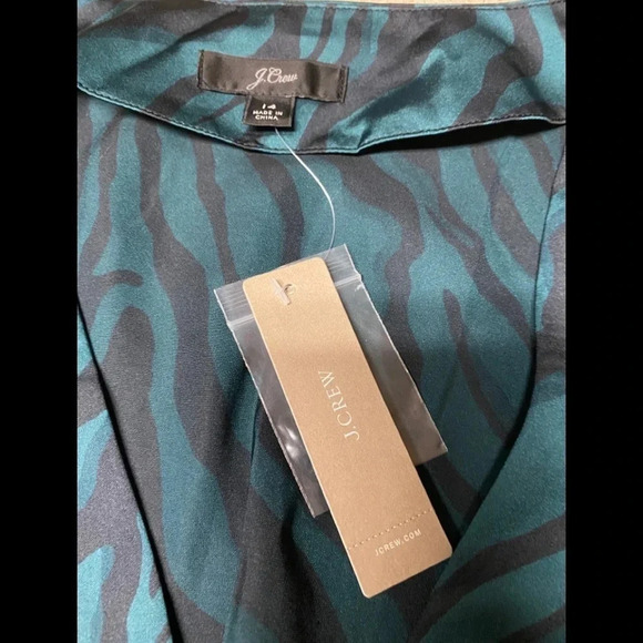 NWT J. Crew Green and Black Zebra Print Blouse Sz 14 - Picture 9 of 12